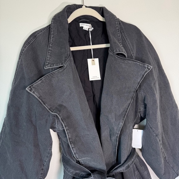 Good American Uniform Tie-Up Pockets Black‎ Wash Denim Trench Coat 2XL/3XL - Picture 6 of 15